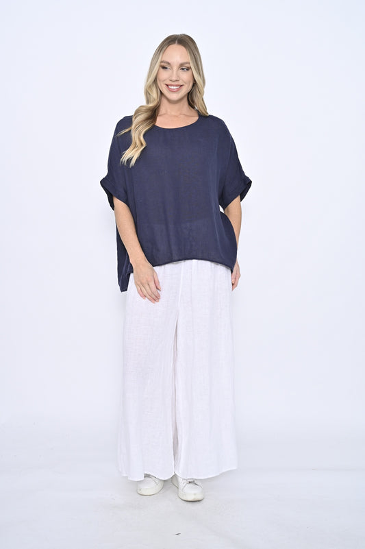 Loose Fit Basic Linen Top Navy