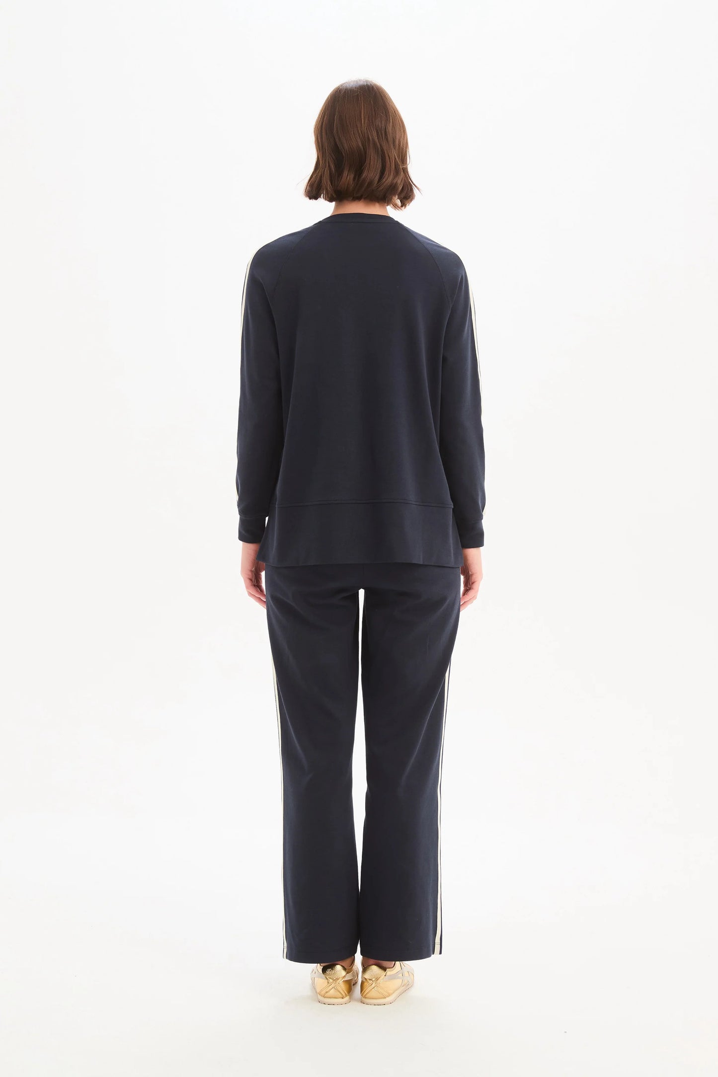 STRIPE SLEEVE SWEAT - NAVY & CREAM