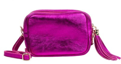 Fuschia Foiled Leather Crossbody Bag