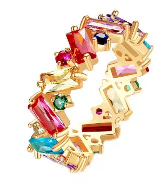 Oval Baguette Cubic Zirconia Gold Ring (Size 9)