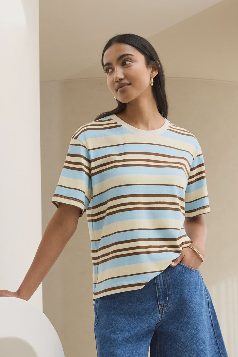 STEVIE SLOUCHY TEE / BUTTER TOFFEE / FRESH BLUE STRIPE