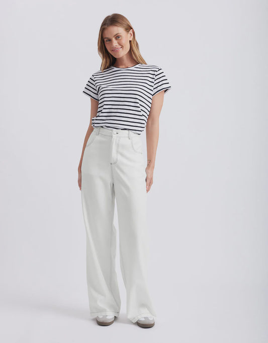 Celeste Tencel Pant - White with Black Stitching