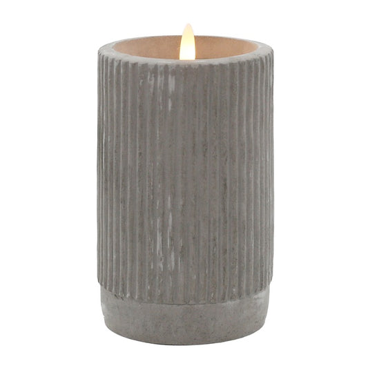 Que Led Grey Cement Pillar Candle Large