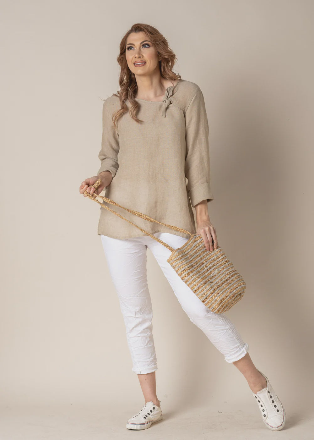 Angelina Linen Top Cream