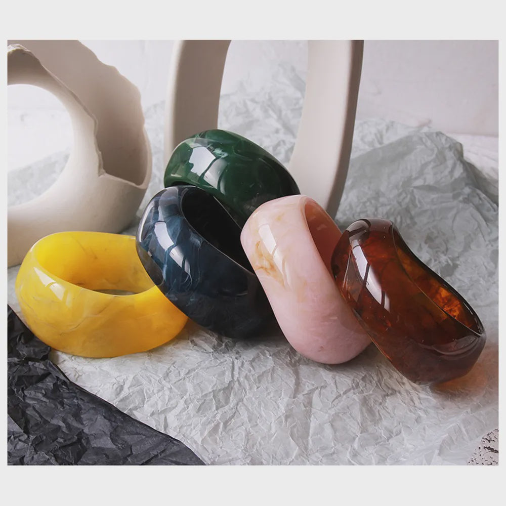 Midnight Chunky Rough Resin Bangle (Black)