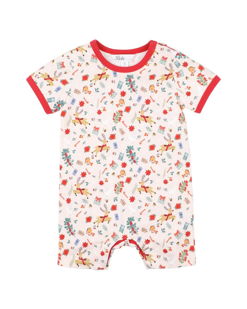 Festive Print Short Sleeve Romper