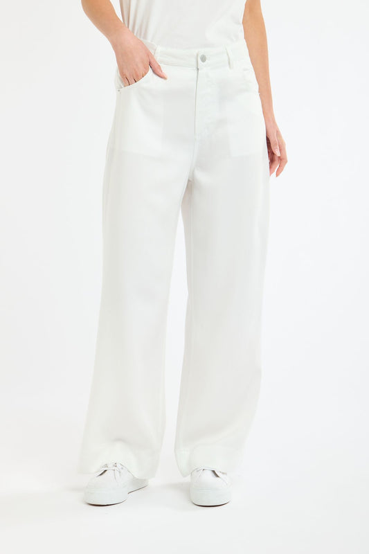 Celeste Tencel Pant - White with White Stitching