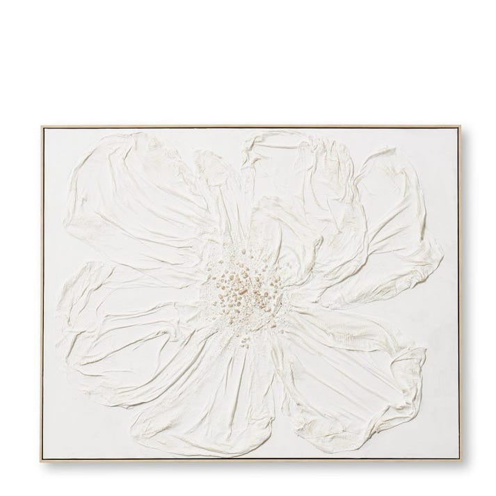 White Poppy Hand Painted Wall Art - 80 x 5 x 100cm