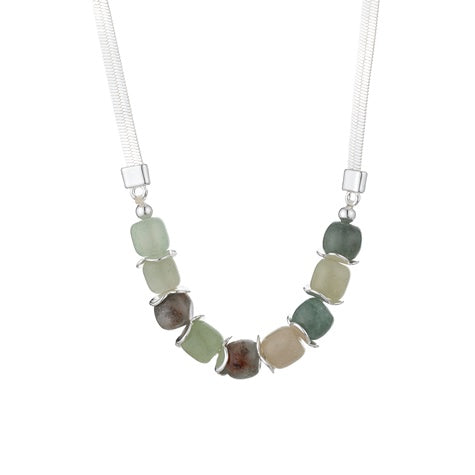 Silver & Stone Lotus Necklace (Blue Scarab)