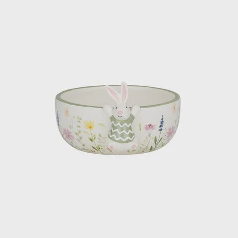 Cream & Floral Bunny Ceramic Bowl.