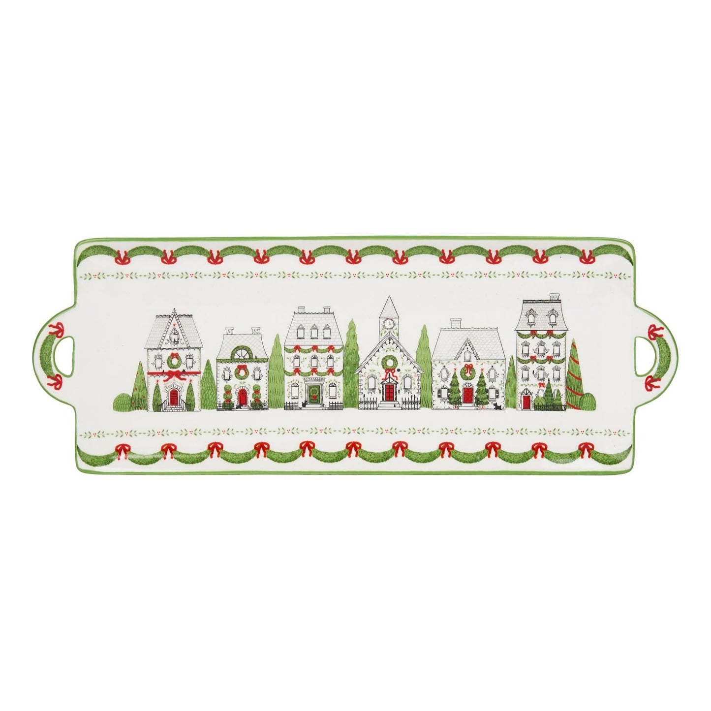 34CM WHITE XMAS HOUSE TRAY