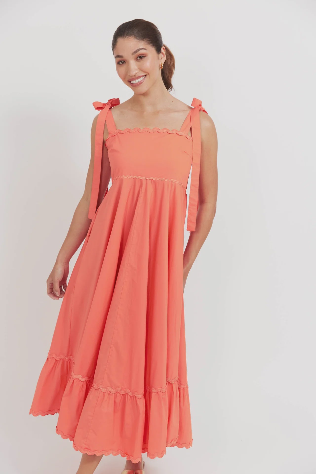 Brasilia Tie Maxi Dress - Coral