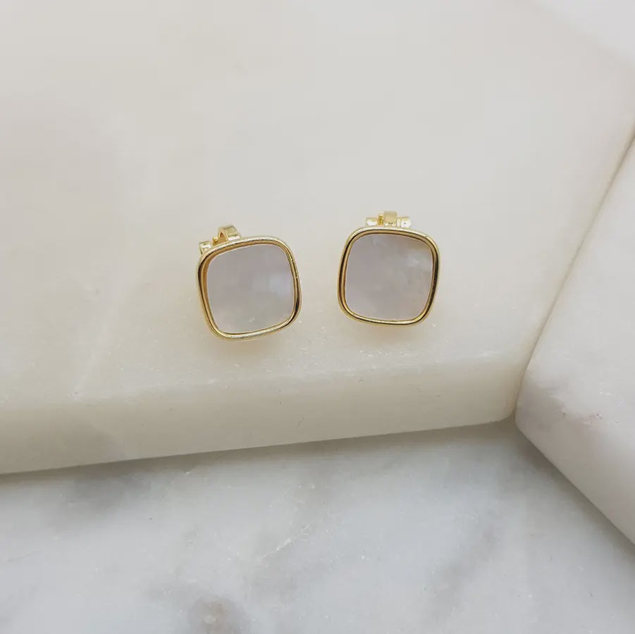 Clip on Mother of Pearl Earrings Gold(Nickel Free)