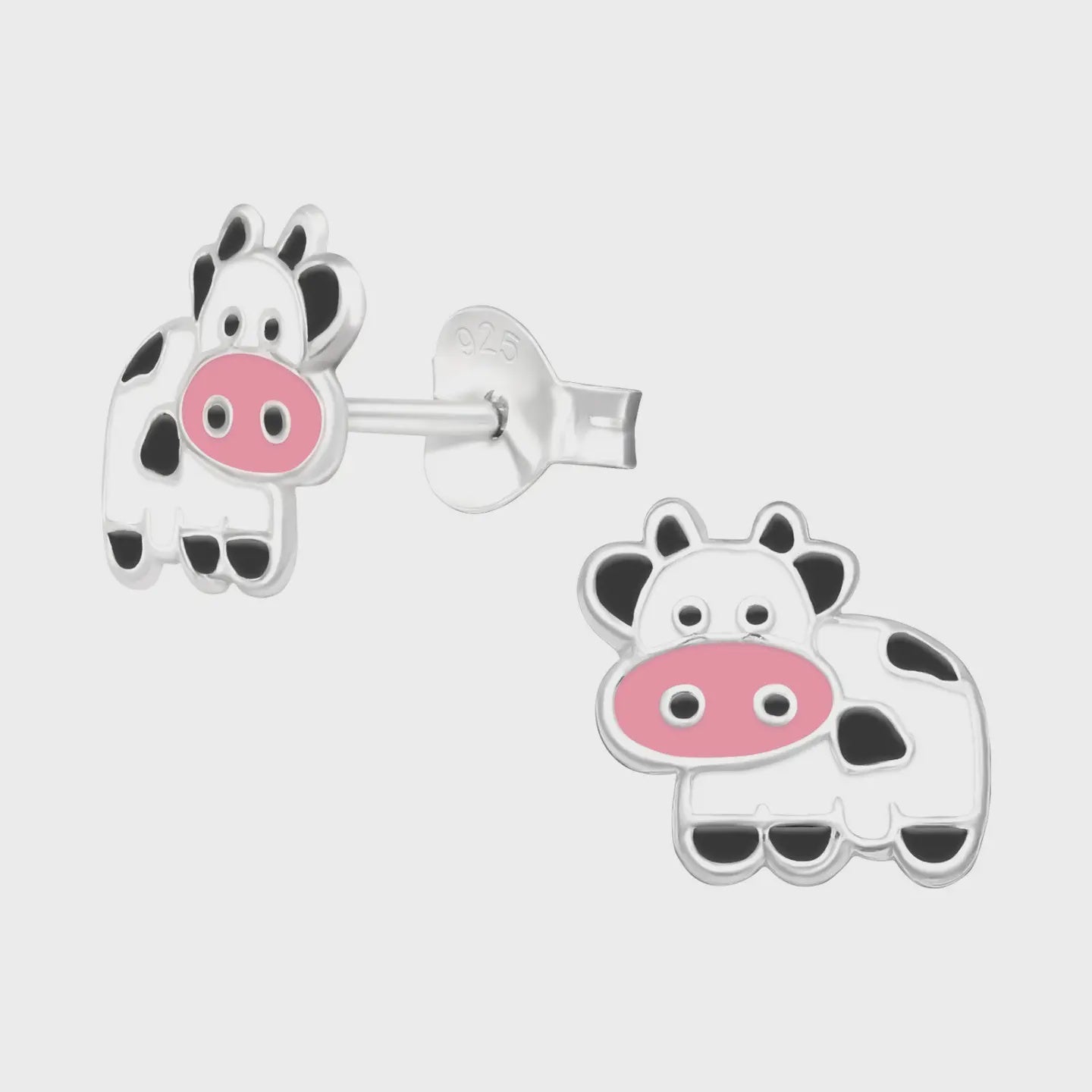 Silver Cow Stud Earrings - Epoxy
