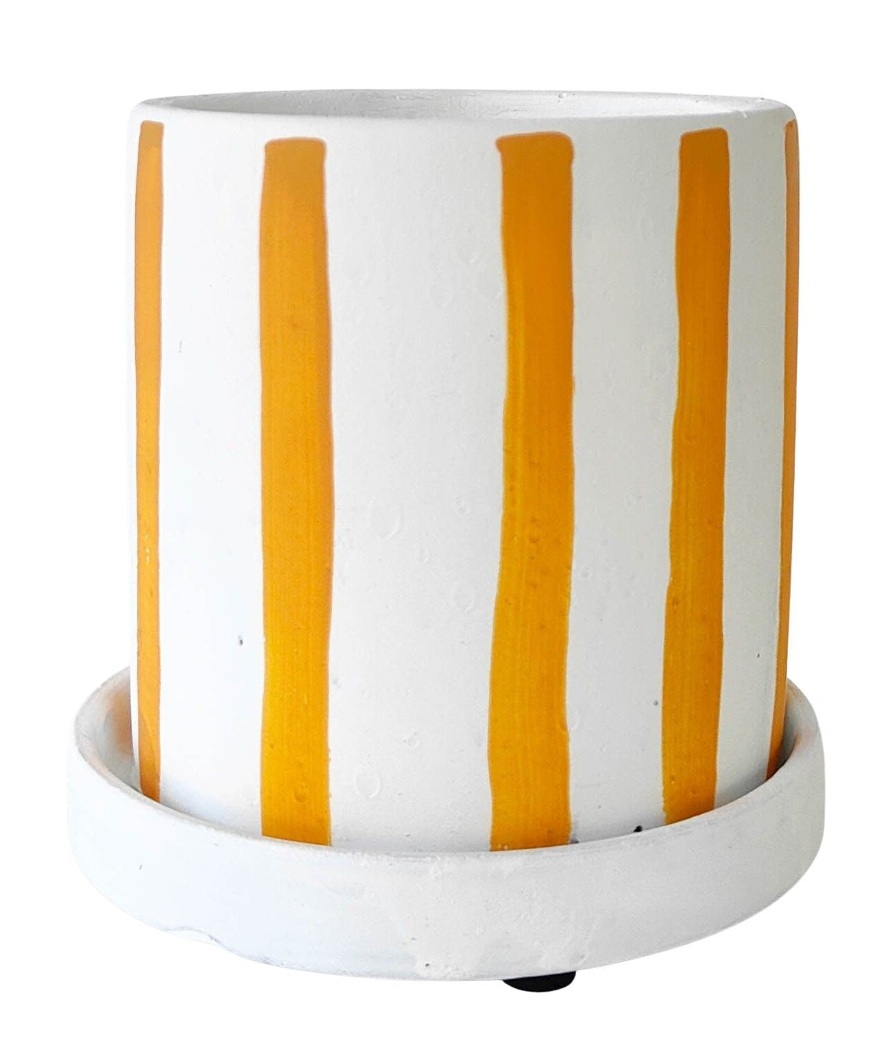 Julia Stripe Planter with Saucer Mustard