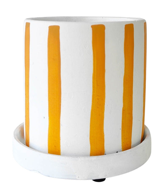 Julia Stripe Planter with Saucer Mustard