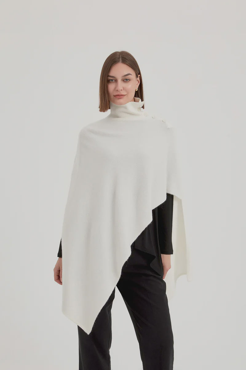 BUTTON DETAIL ASYMMETRIC PONCHO CREAM (One Size)