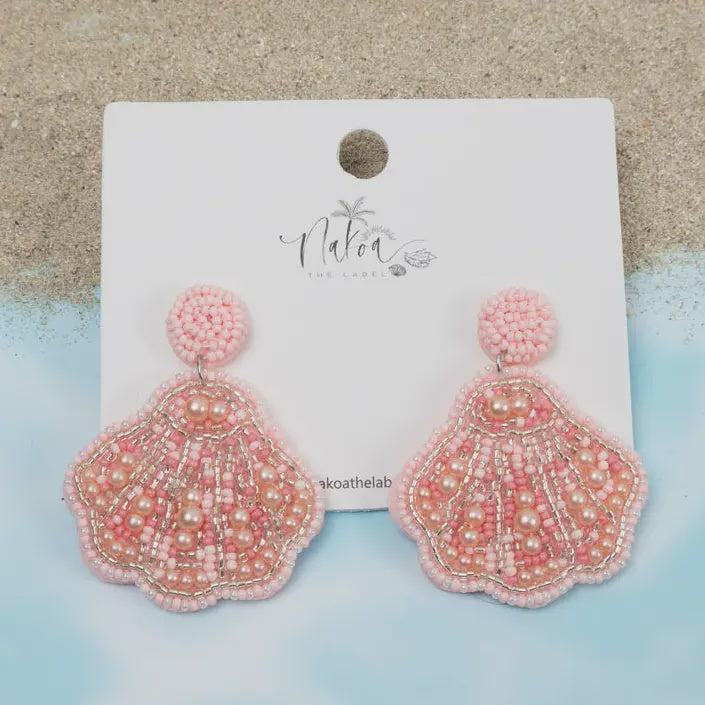 Sea Shell Beaded Earrings - Light Pink
