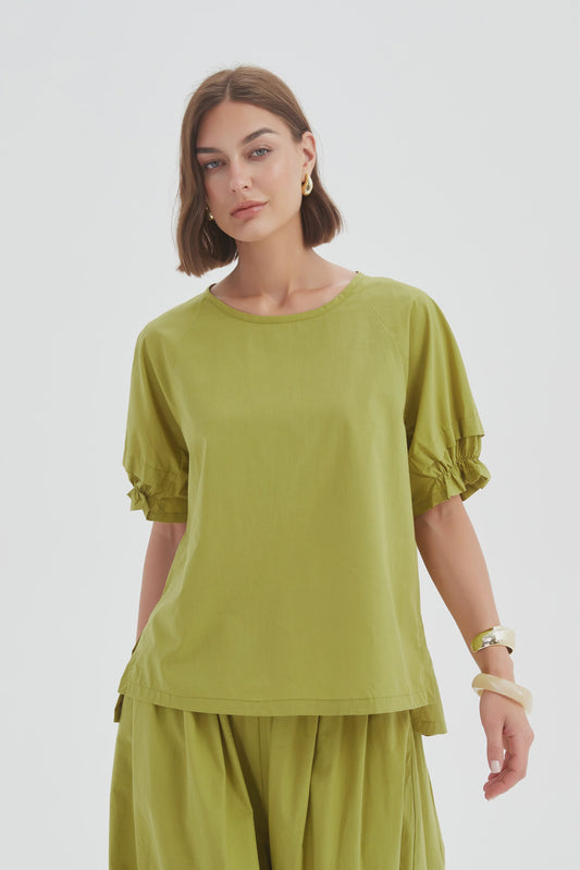 Ruffle Sleeve Top Split Pea