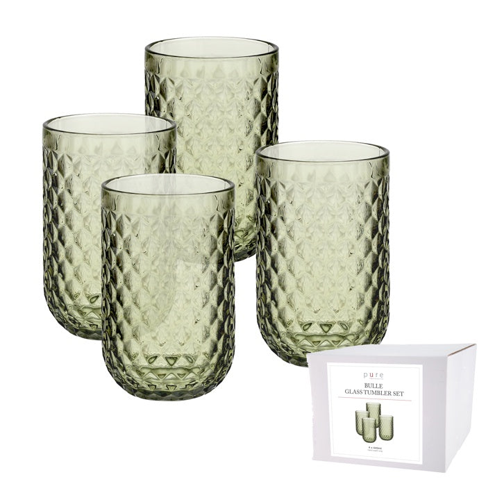 BULLE GLASS TUMBLER 440ML GREEN SET4
