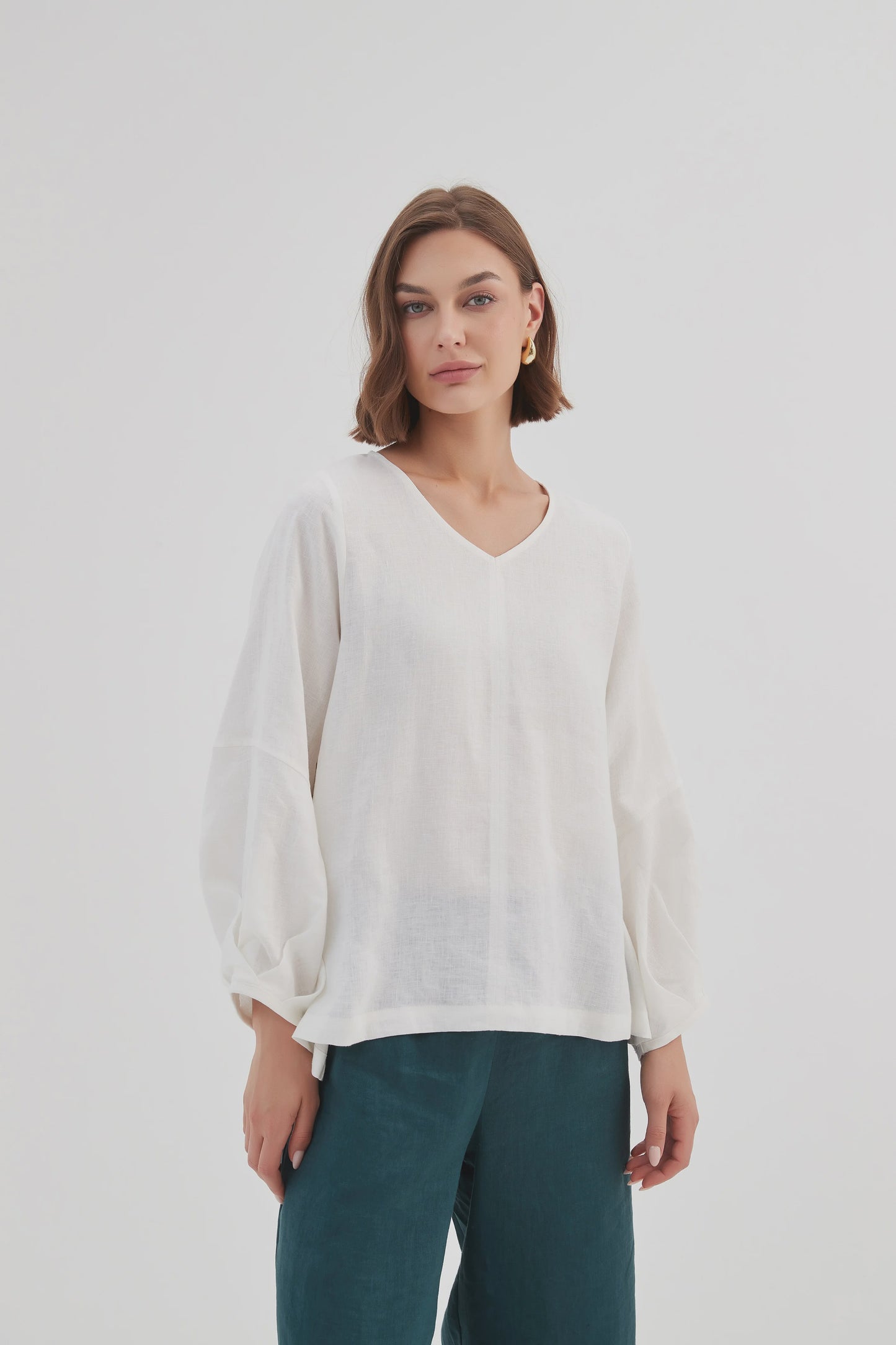 BISHOP LONG SLEEVE LINEN TOP WHITE