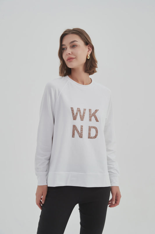 EMBOSSED METALLIC WKND SWEAT (WHITE & ROSE GOLD)