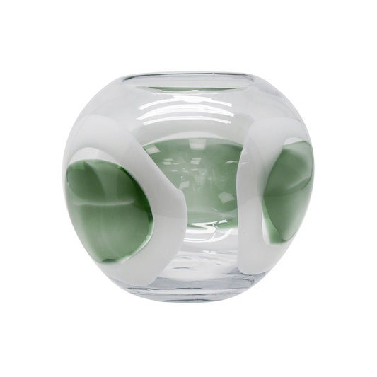 ETHER GLASS GREEN WHITE CIRCLE VASE SMALL