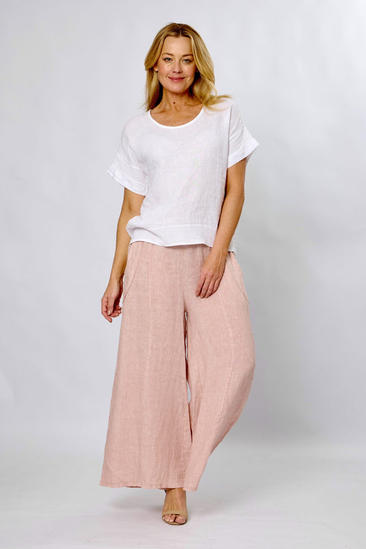 100% Linen Wide Leg Pant Blush Pink
