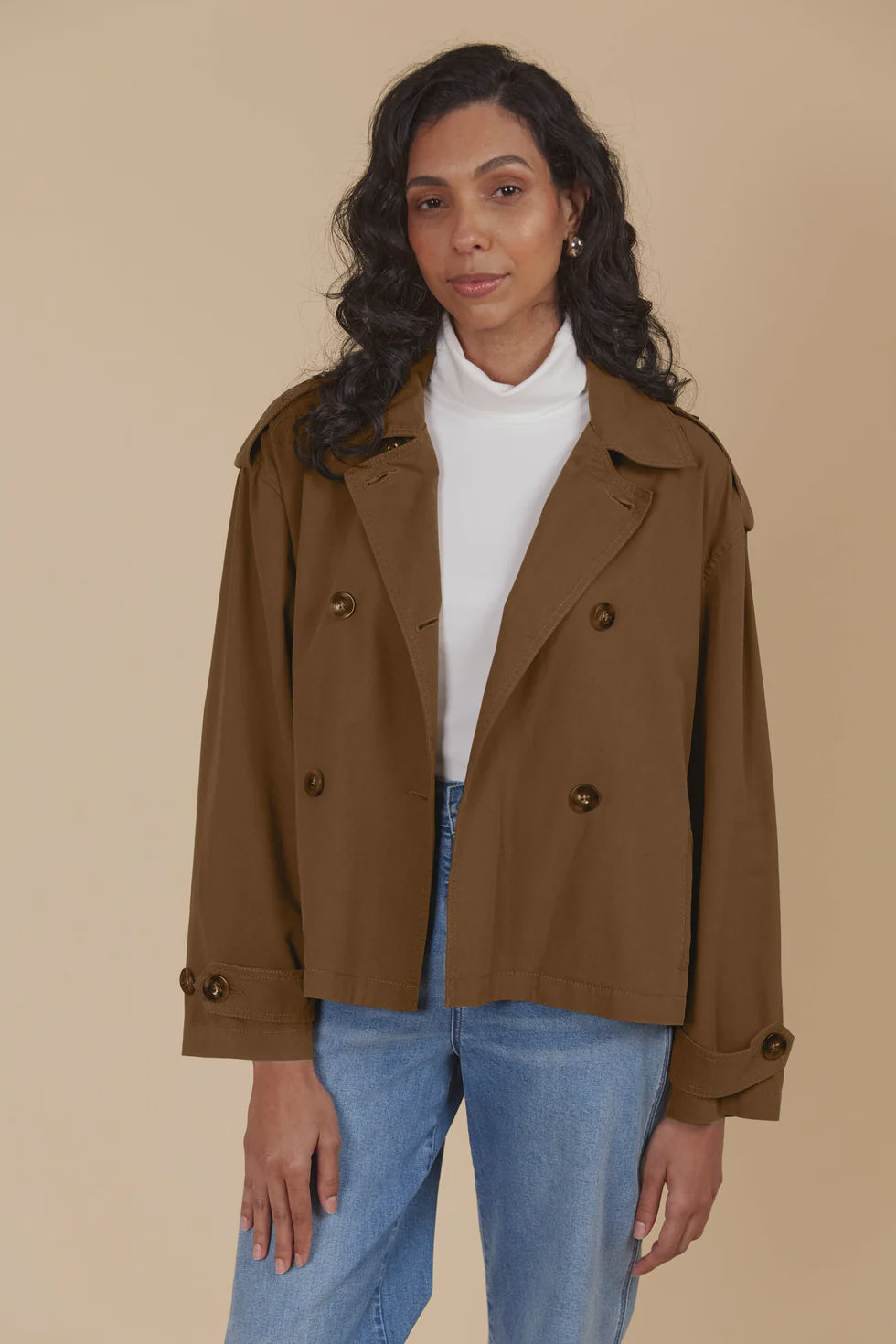 Freya Crop Trench Coat - Toffee