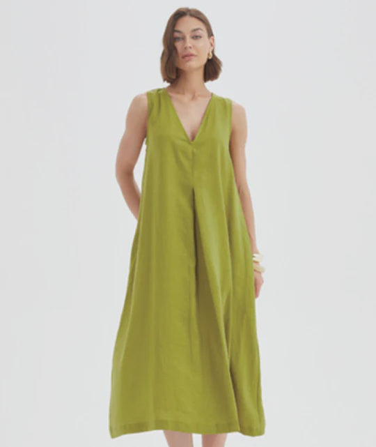 Inverted Pleat Dress French Chartreuse