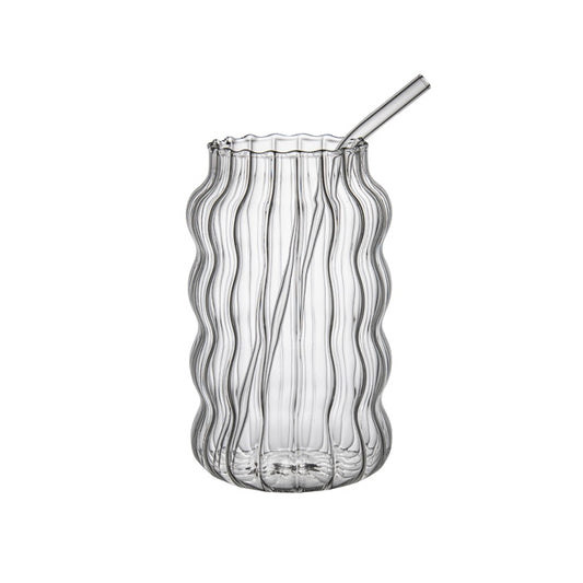 PUNCH RIBBED GLASS CUP WITH STRAW LARGE