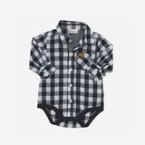 Baby Boys Dress Shirt Romper - Large Navy Check