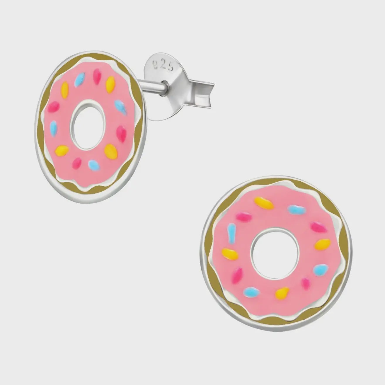 Silver Donut Stud Earrings - Epoxy