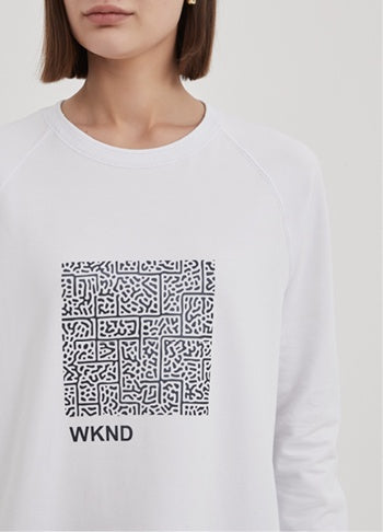 WEEKEND ART PRINT L/S  TSHIRT WHITE & TEAL