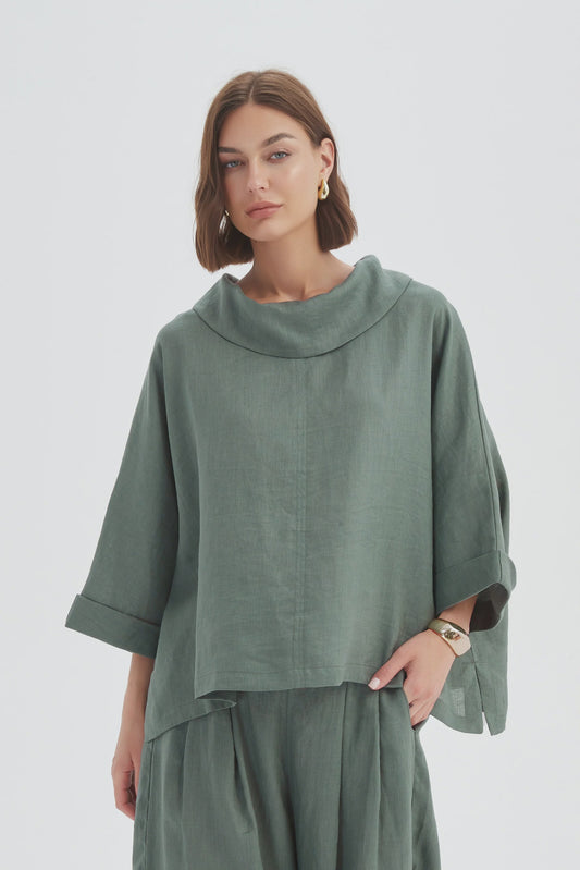 Funnel Neck Boxy Top - Petrol