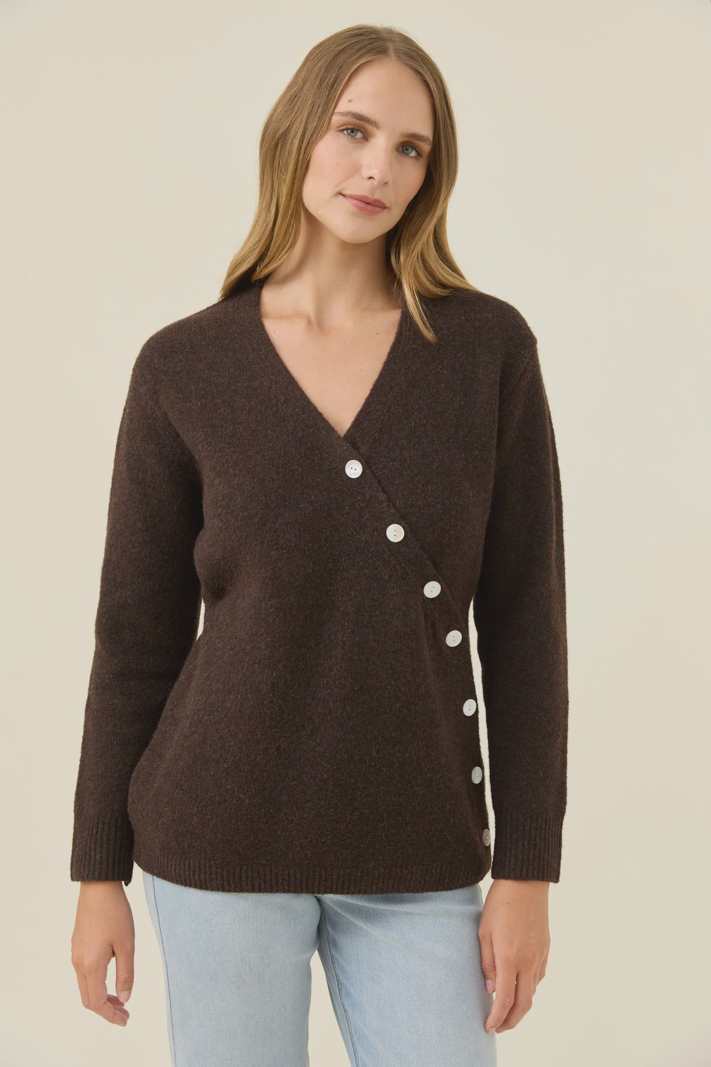 Miru Button Cardigan - Chocolate