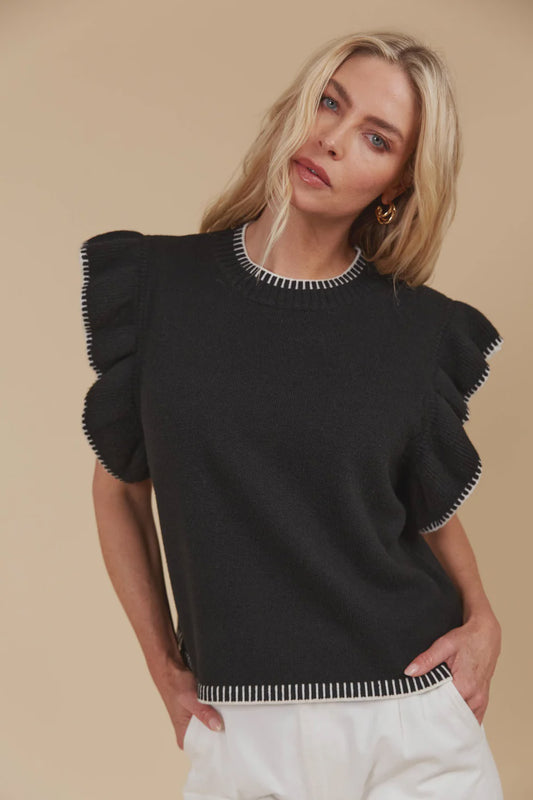 Athena Frill Knit Top - Onyx