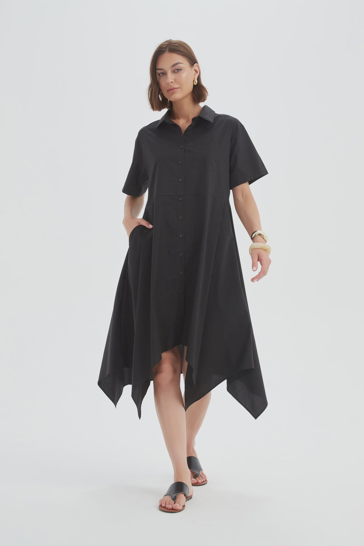 Hanky Hem Shirt Dress (Black)