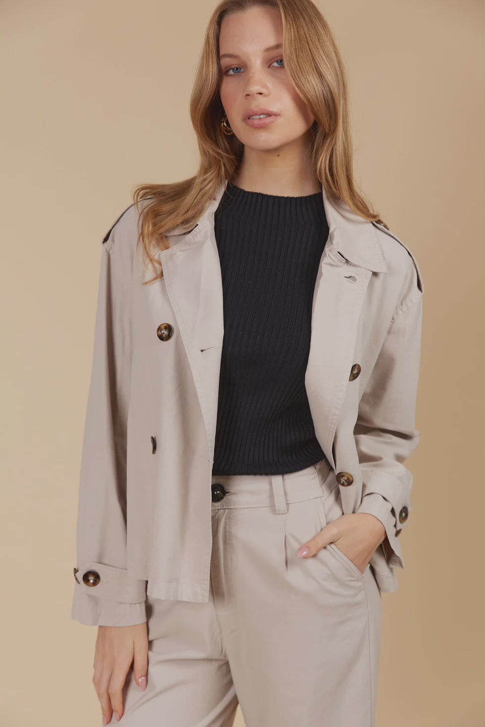 Freya Crop Trench Coat - Canvas