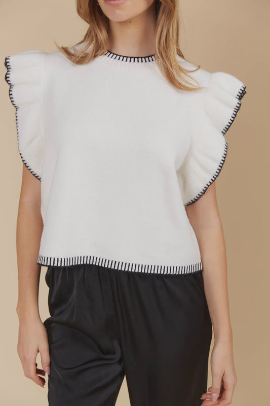 Athena Frill Knit Top - Ivory