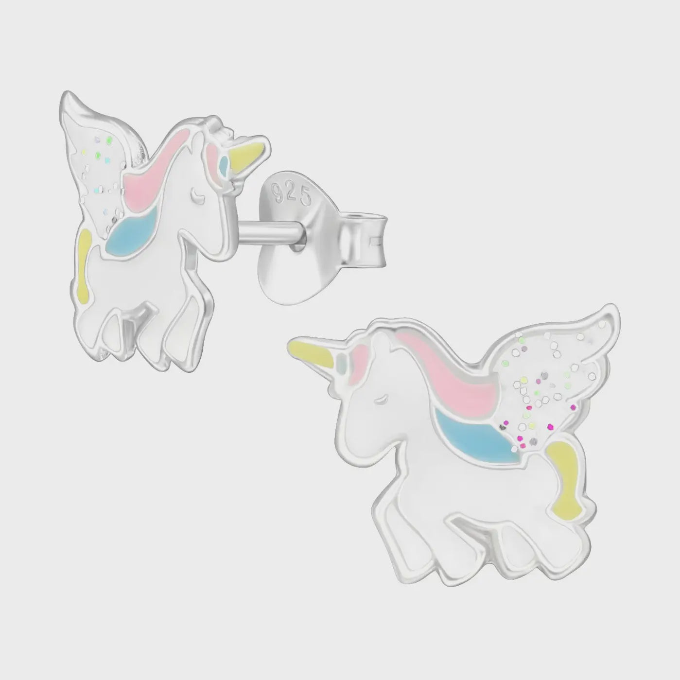 Silver Unicorn Stud Earrings - Epoxy - Pastel