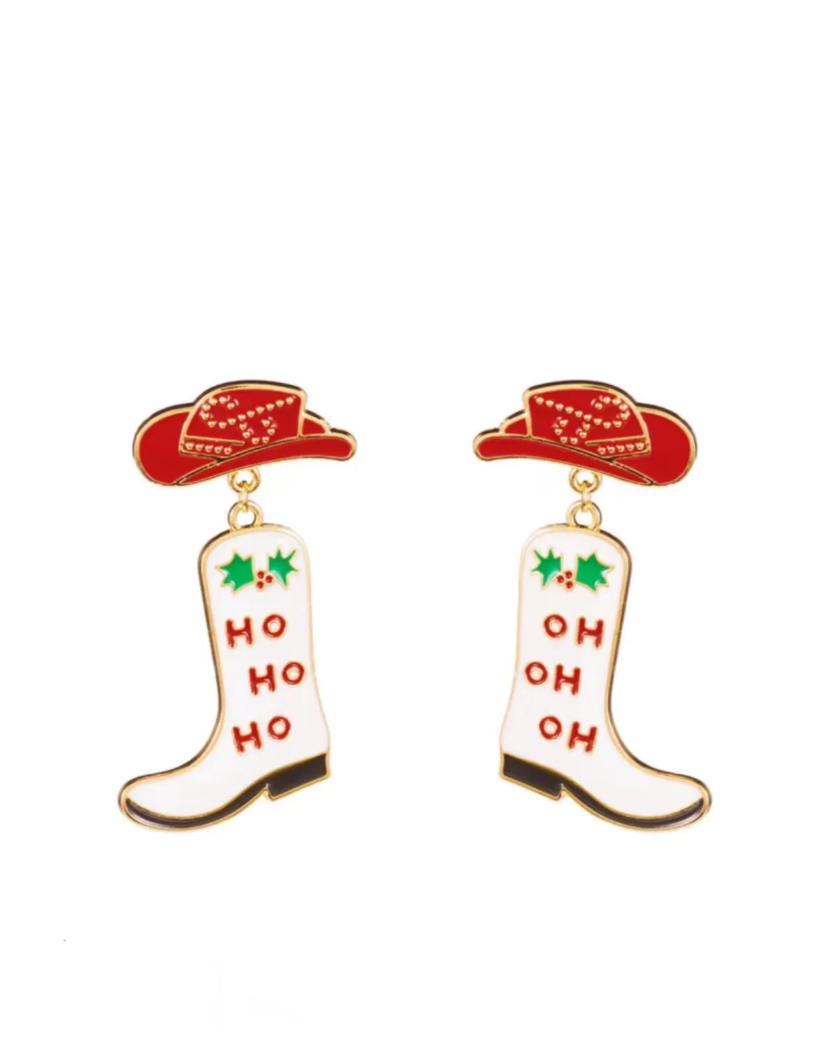 Cowgirl Christmas Earrings in Red, White & Gold