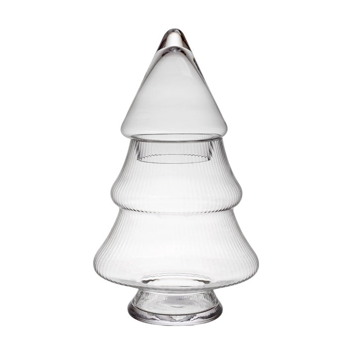 Ribbed Glass Lidded Tree Jar Large