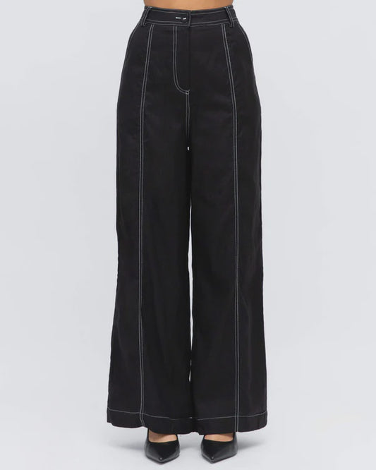 Matilda Contrast Stitch Pants Black