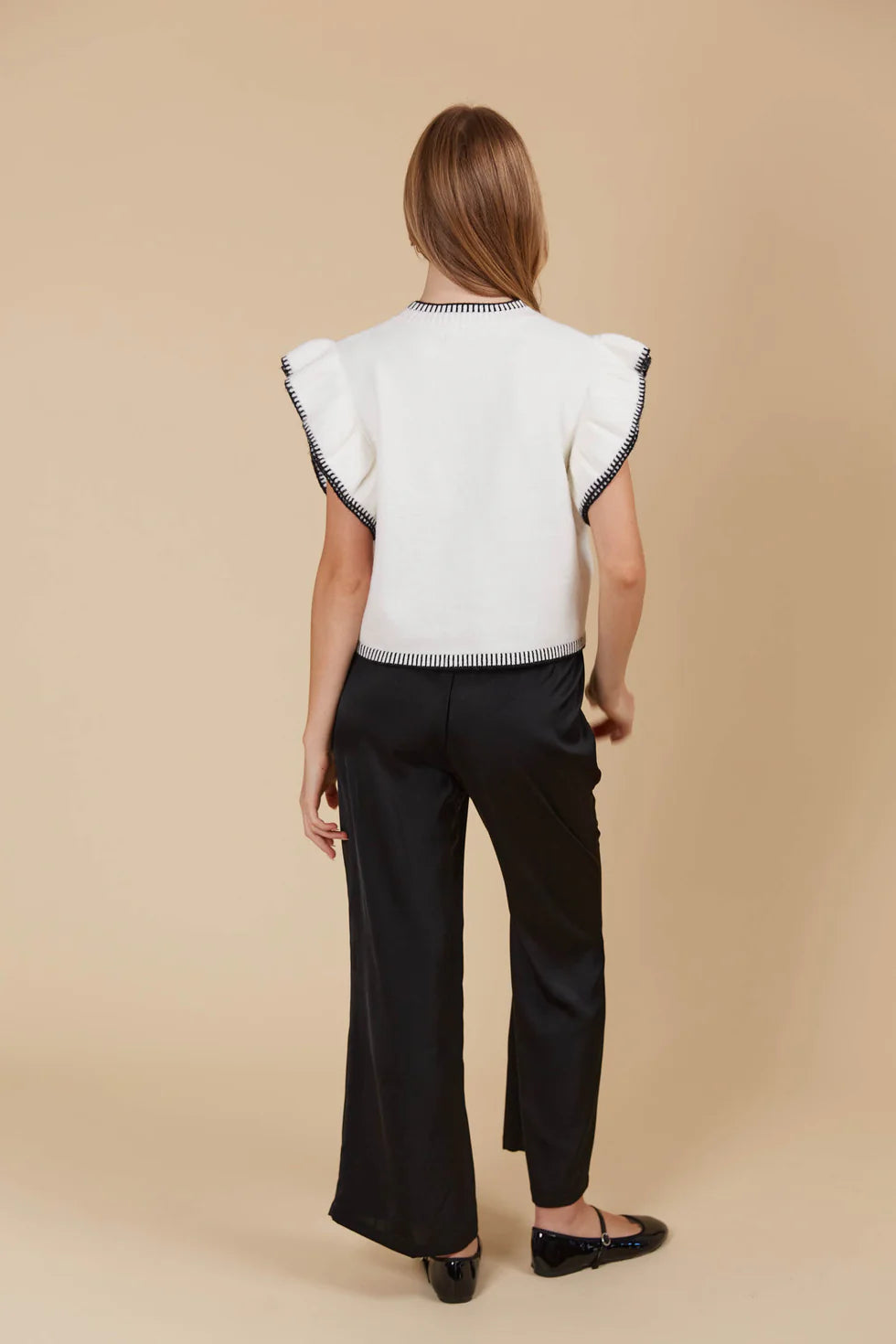 Athena Frill Knit Top - Ivory