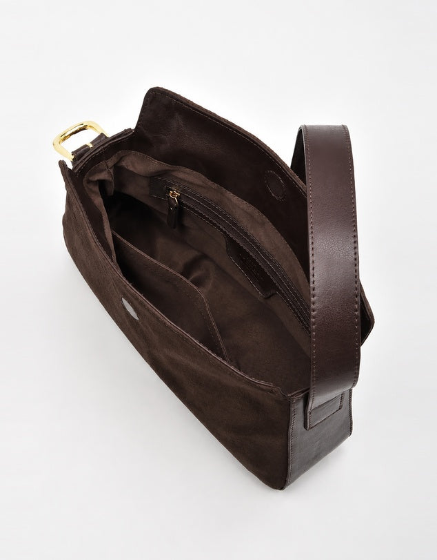 Portsea Suede & Leather Shoulder Bag - Chocolate