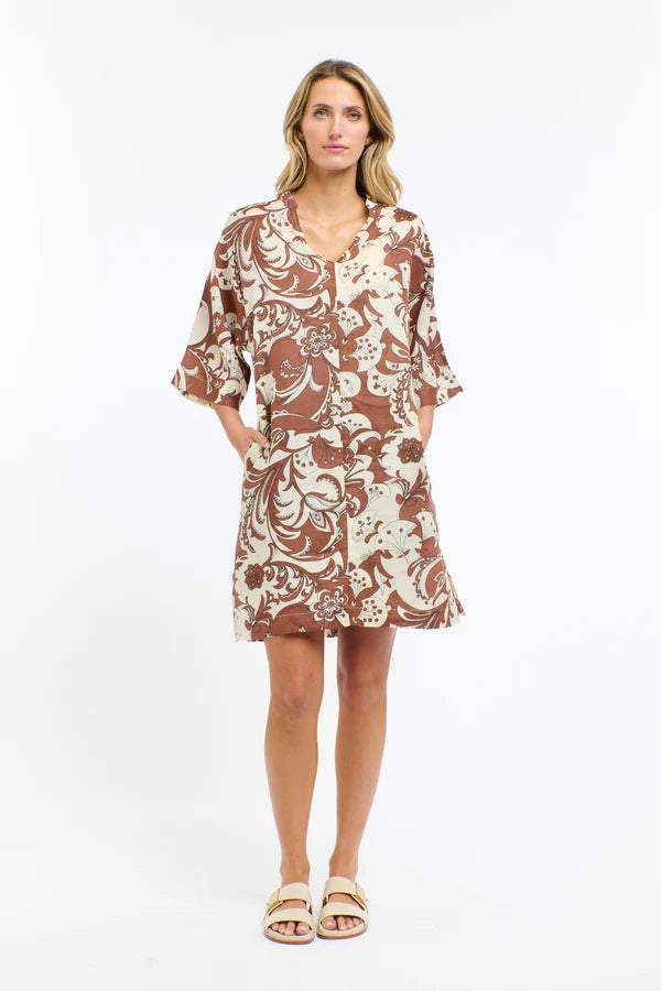 Belinda Print Dress - Pecan / White