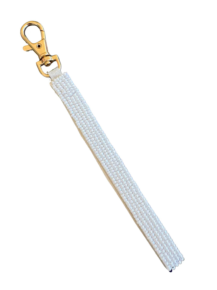 Stripey Beaded Keychain - Navy
