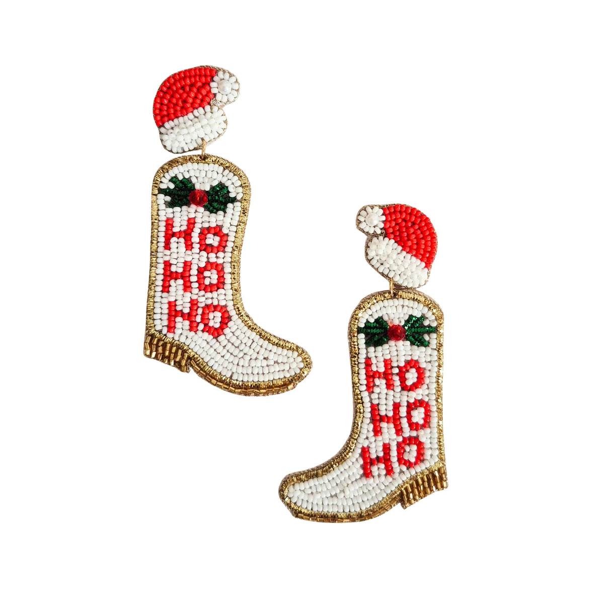 Beaded Christmas Cowboy Boot Earrings