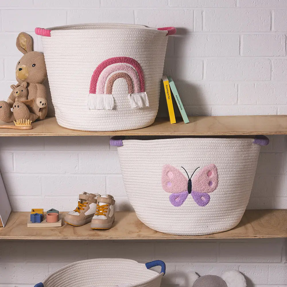 Cotton Rope Embroidered Hamper - Rainbow